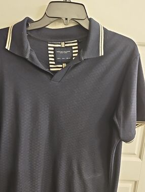 Denim & Flower Navy Polo with Contrast White Collar Stripes